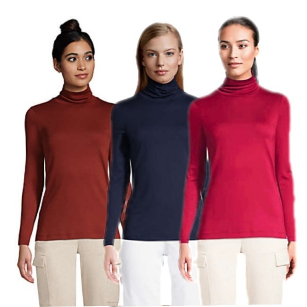 Lands End 3 Cotton Mix Womens XL Turtleneck Tops - Picture 1 of 8